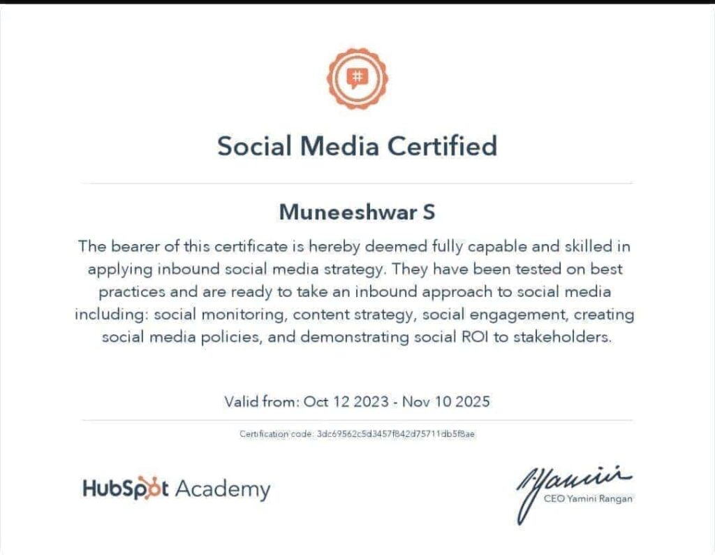 inbond social media certificate - muni digital marketing