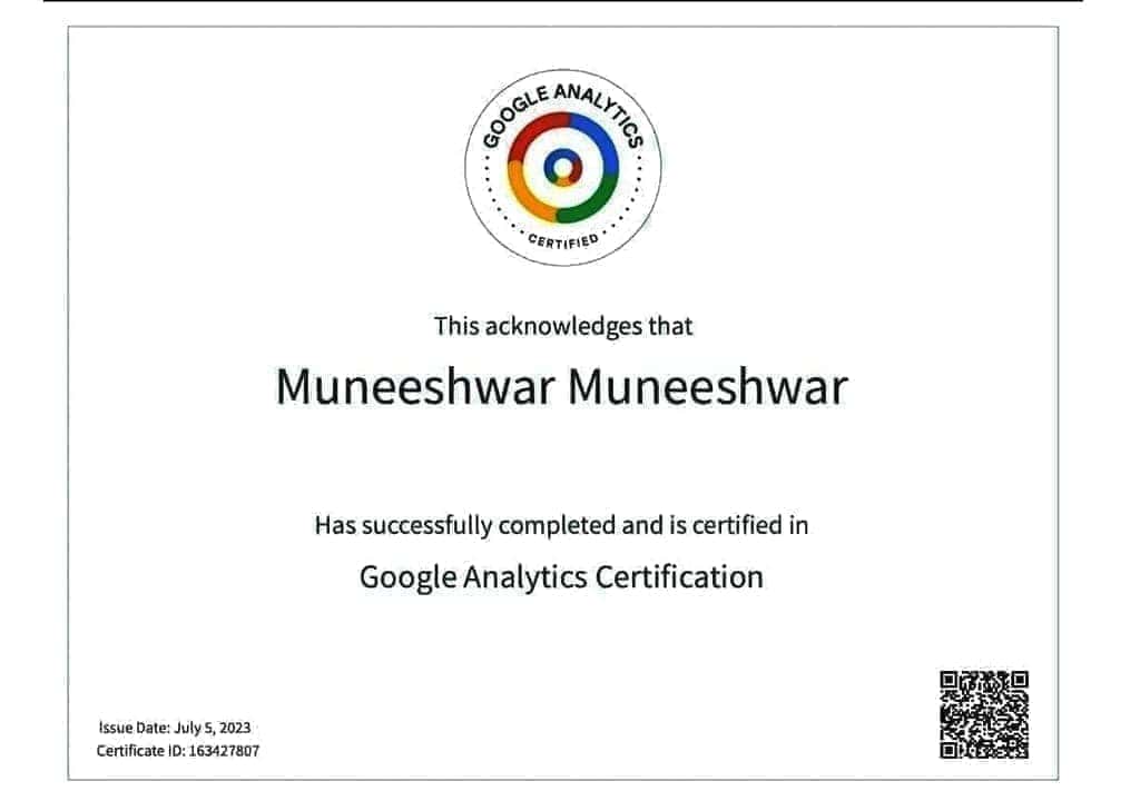 google analytics certificate muni digital marketing