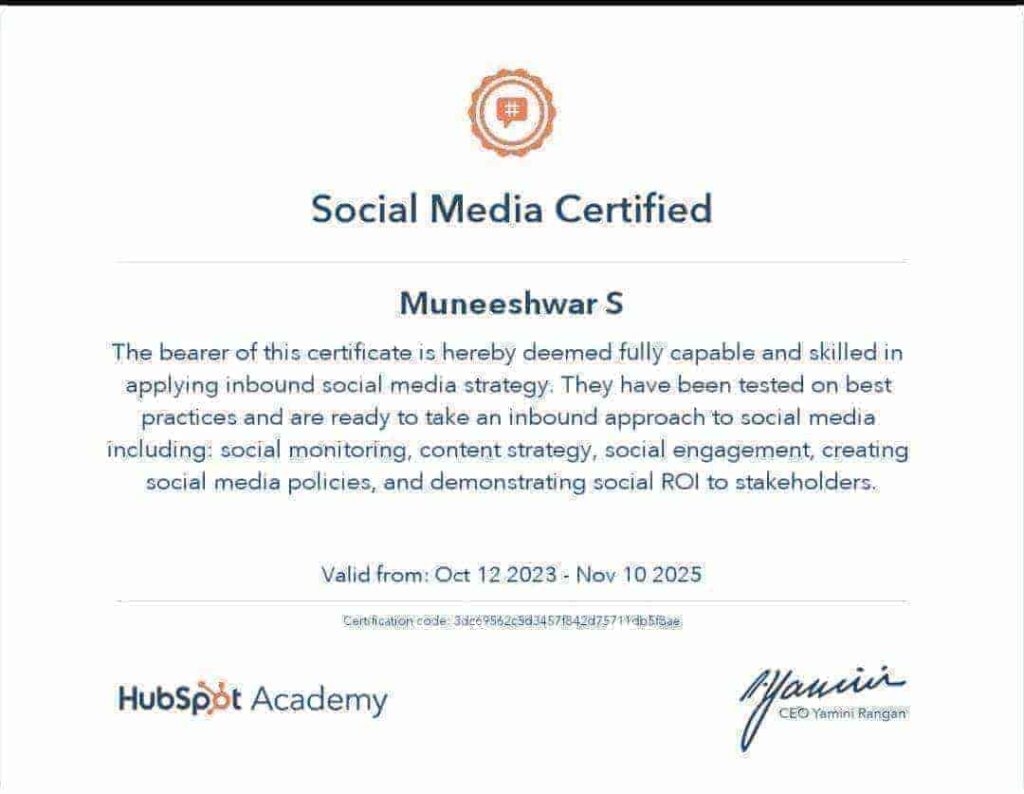 hubspot social media certificate muni digital marketing