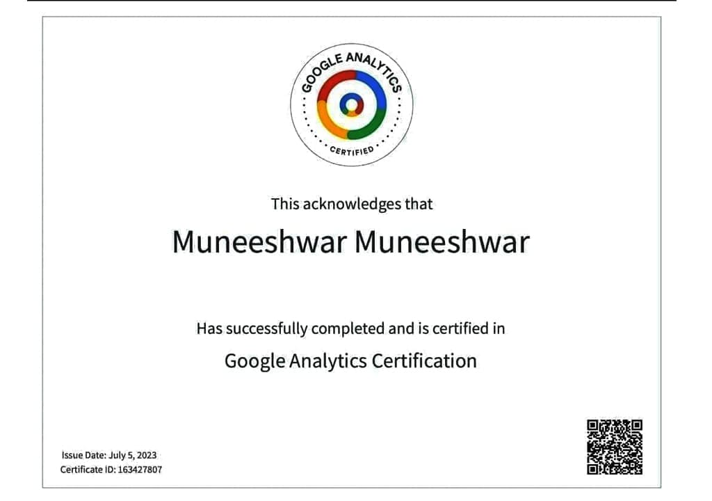 google analytics certificate by muni digital marketing