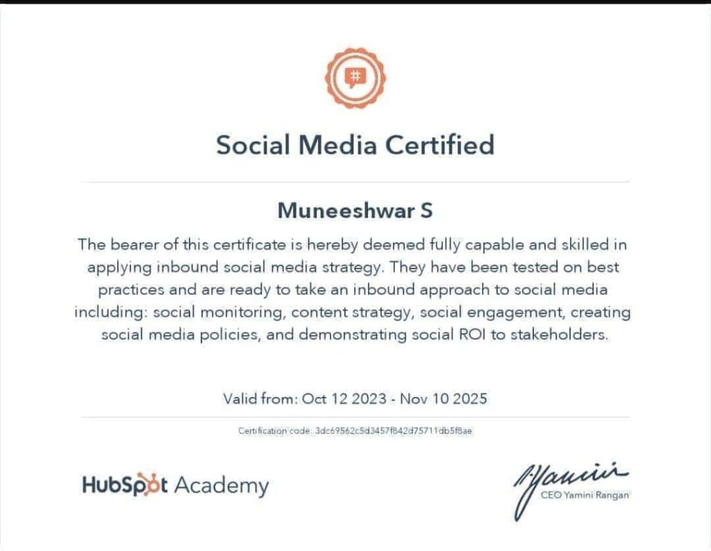 hubspot social media certificate muni digital marketing